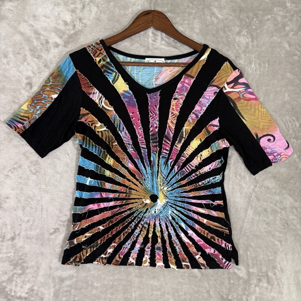 Patchington Wearable Art Top Womens M Tie Dye Multicolor Statement Tee READ